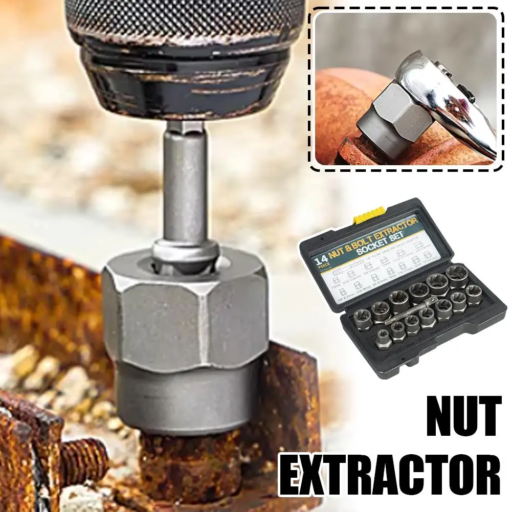 Lug Nut Remover Kit 1/4”-3/4”Twist Socket Tool Set With A 1/4”Hex Drive 3/8”Impact Bolt Nut Extractor Set 13pcs With Storage Box 4