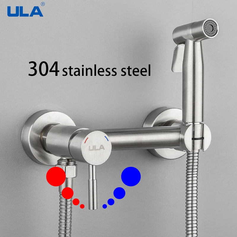 ULA Gold Bidet Faucet Toilet Faucet Stainless Steel Handheld Bidet Sprayer Set Cold Hot Water Mixer Crane Bathroom Shower Head 2