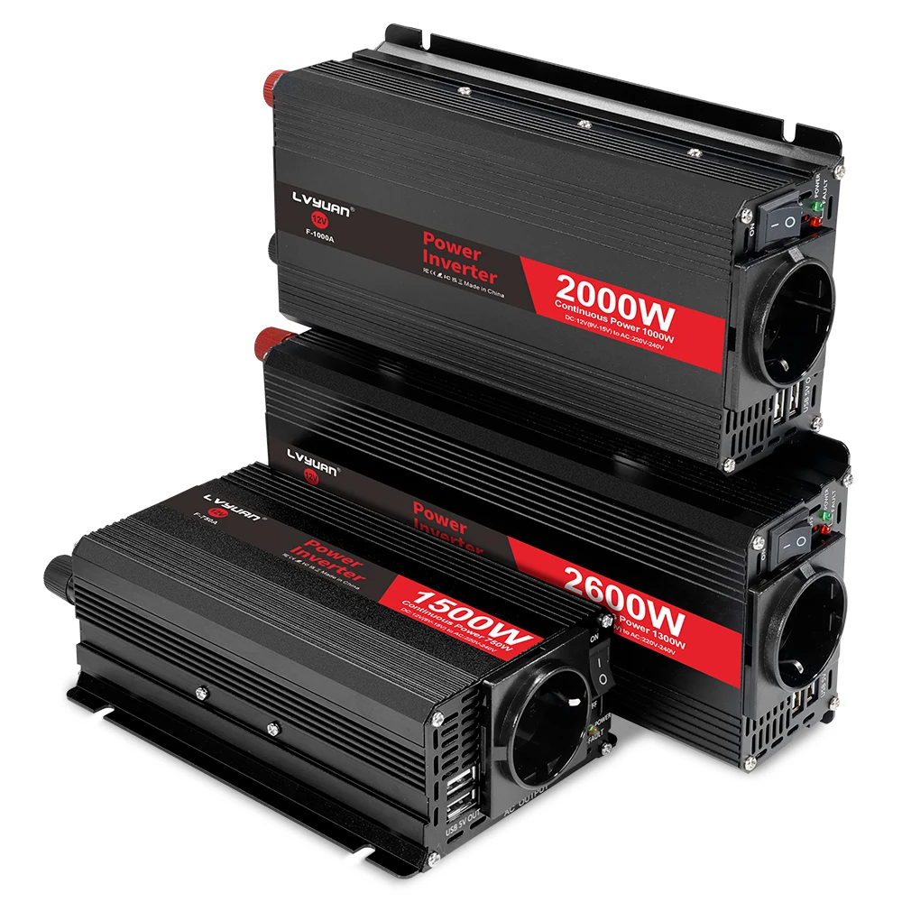 LVYUAN – onduleur de voiture 500W-2600W, puissance de pointe DC12V-AC220V 230V 50Hz EU 60Hz, transformateur de tension à prise