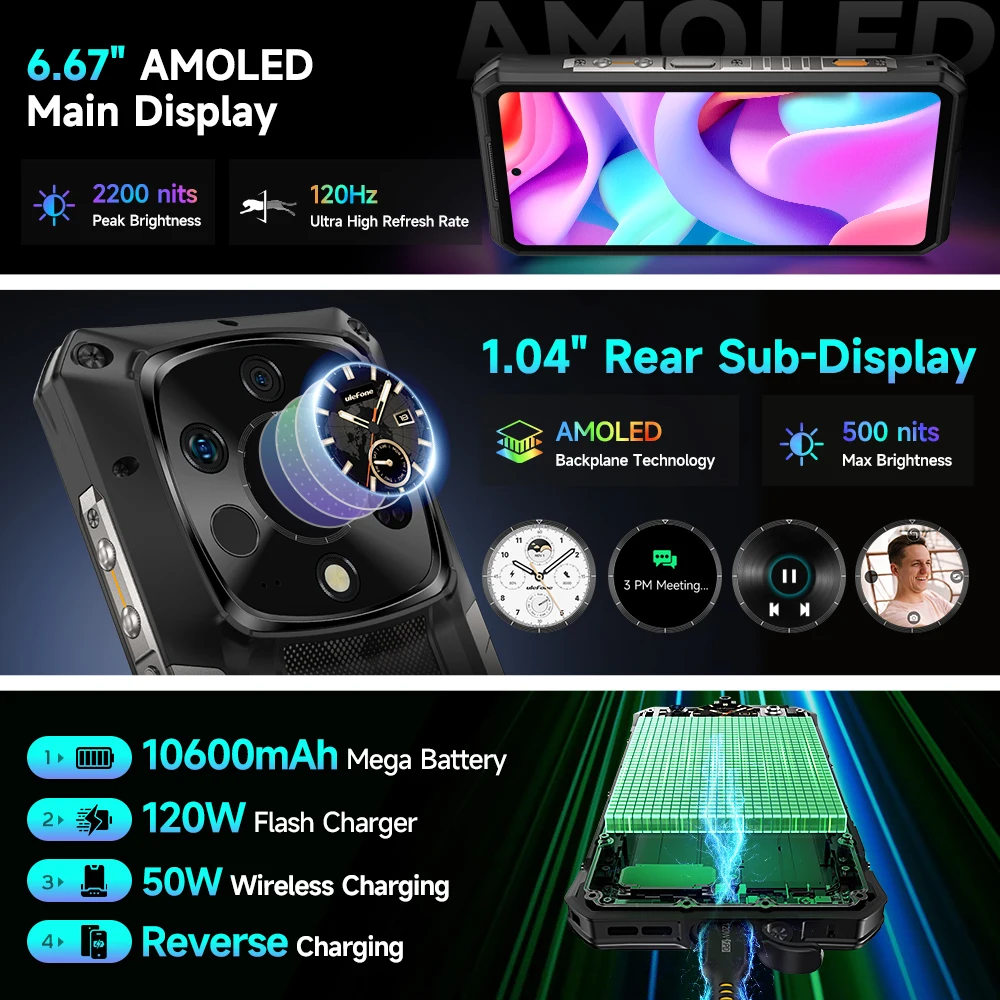 Ulefone Armor 28 Ultra Thermal Imaging 5G AI Rugged Phone 1TB ROM+32GB RAM Smartphone Android AMOLED 6.67" Dimensity 9300+ 120W 5