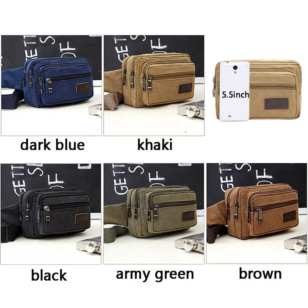 Waist Bag For Men Canvas Fanny Pack Multifunction Pocket Belt Travel Shoulder Bag