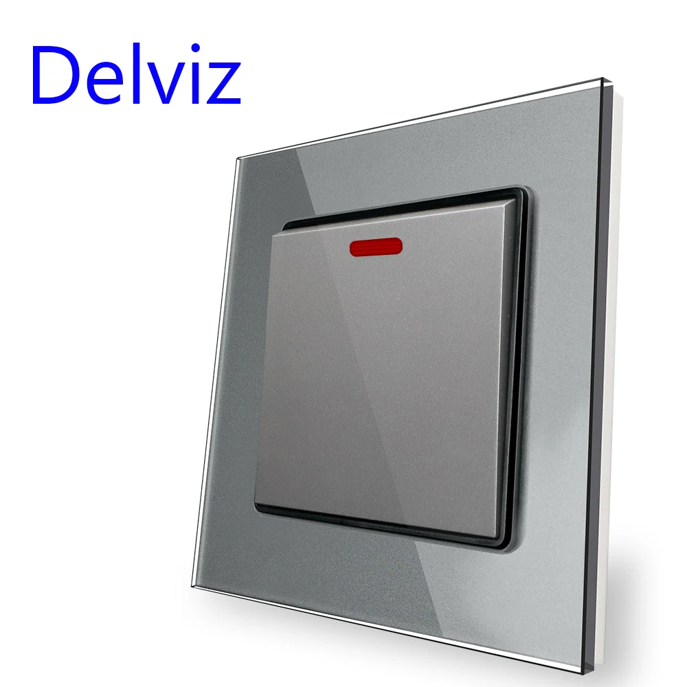 Delviz 20A Water Heater Switch, Toughened Crystal Glass Panel,Double pole double break Button, High power air conditioner Switch