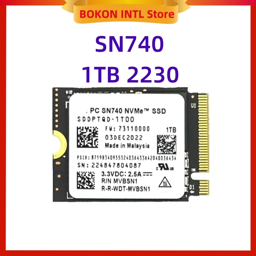 웨스턴 디지털 WD용 SSD M.2 2230 2242 Gen4 PCIe 4.0 X4 NVMe 솔리드 스테이트 드라이브, SN740, 2TB, 1TB, 512G, 256G