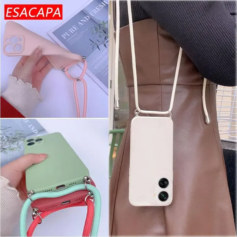 Crossbody Lanyard Silicone Phone Case with Shockproof Back Cover