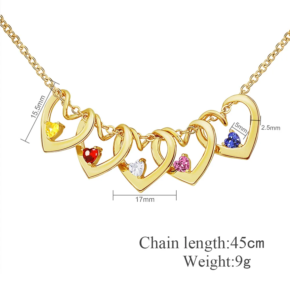 Lateefah Custom Names Heart Necklace with Birthstone Family Crystal Heart Pendant Necklaces Personalized Gifts DIY Jewelry