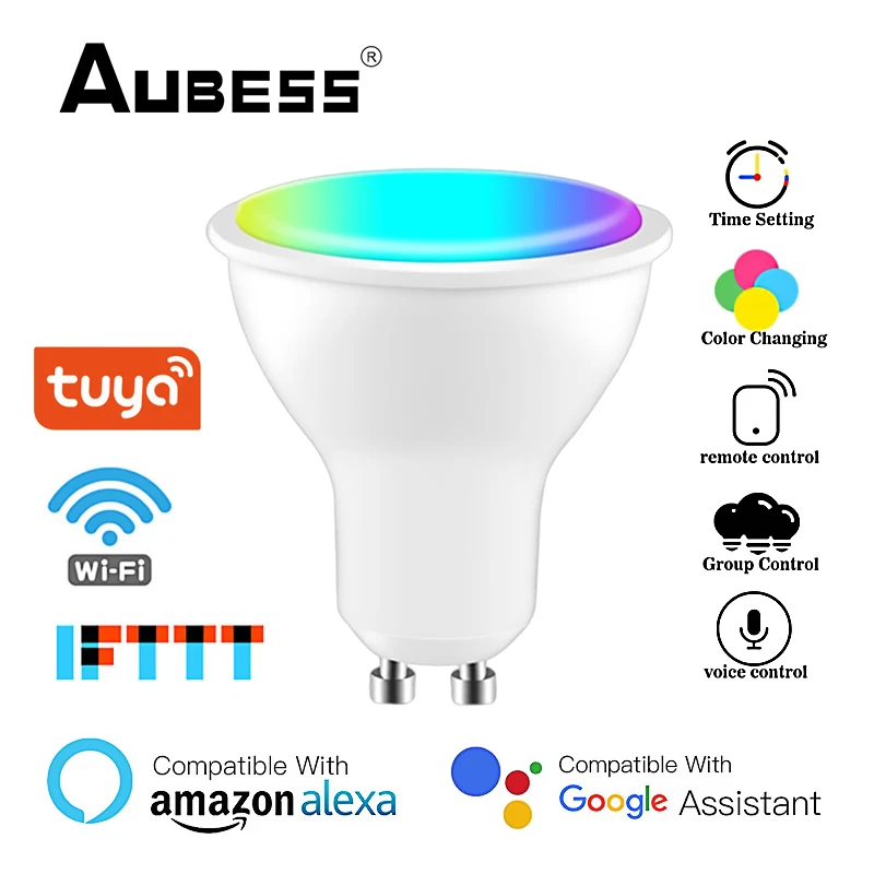 

Умная лампа AUBESS Tuya Wi-Fi Zigbee GU10, точесветильник светильник RGB + CCT, 100-240 В, 5 Вт, с таймером, музыкальный ритм, работает с Alexa Google Home