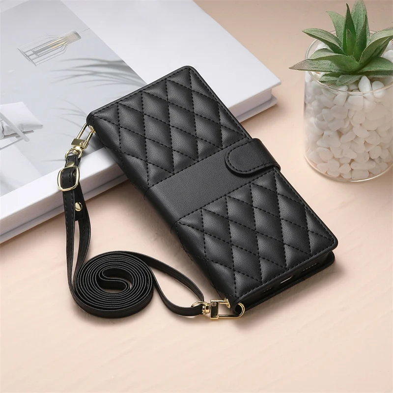 Elegant Leather Wallet Phone Case with Long Lanyard