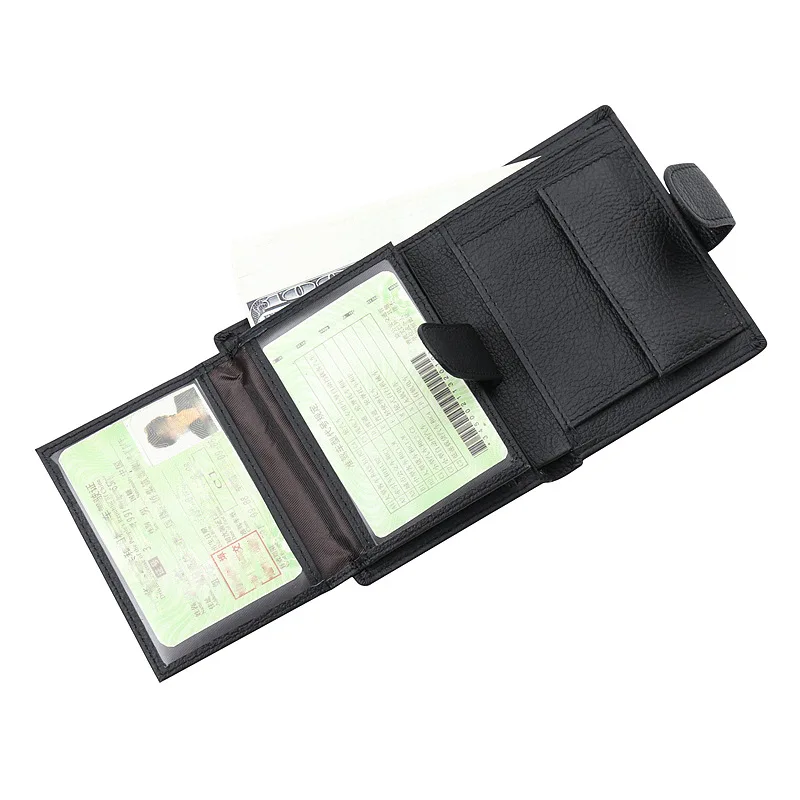 100% Genuine Leather Men Wallet Premium Product Real Cowhide Wallets For Man Short Black Credit Card Cash Receipt Holder_voghion.com