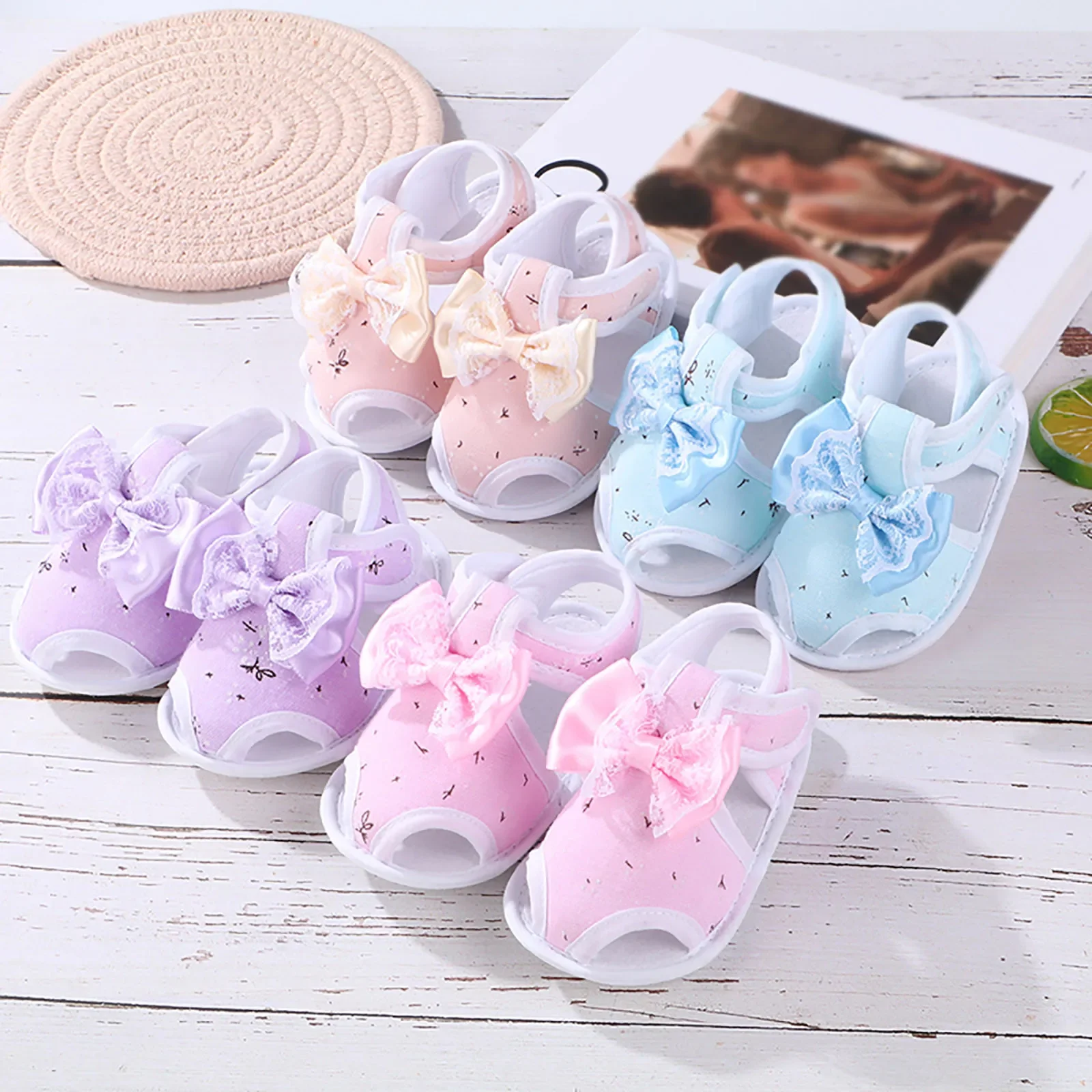 Children Sandals First Walker Fashion Breathable Holow Out Sandals Baby Girls Boys Soft Sole Shoes Summer Sweet Lace Bow Shoes 1