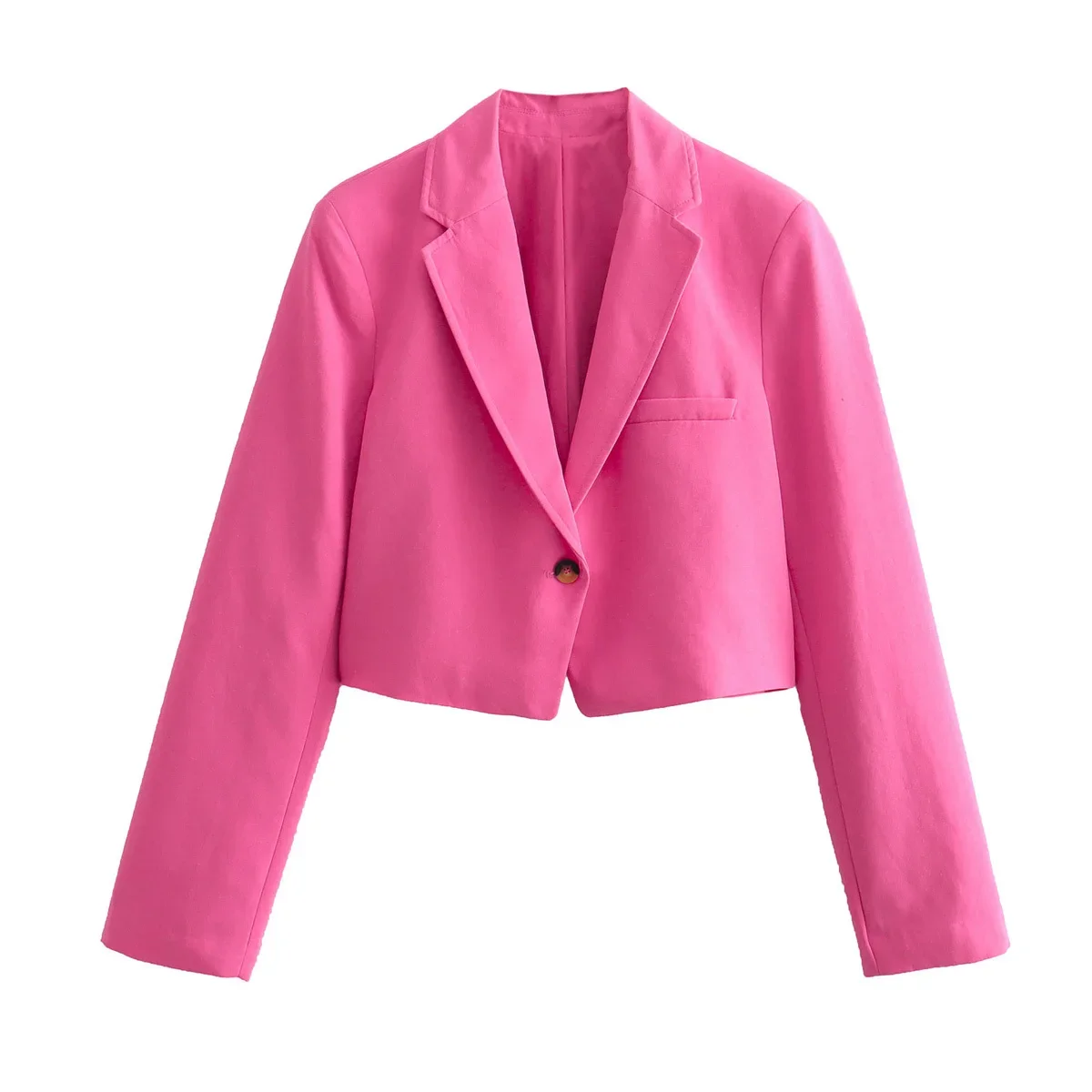 

Women's 2024 New Fashion Pocket Decoration Short Single Button Casual Suit Coat Retro Long sleeved Women's Coat Chic Top