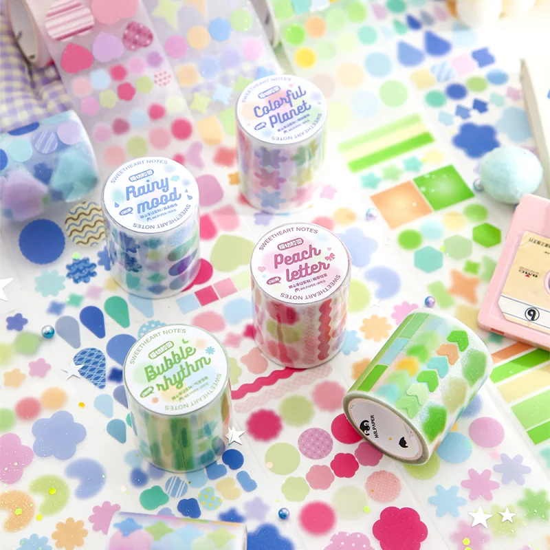 미스터 페이퍼 스위트하트 메모 글리터 포일 풀 다이컷 테이프 200cm 와시 테이프 롤 플래너 & 저널 배경 테두리 장식