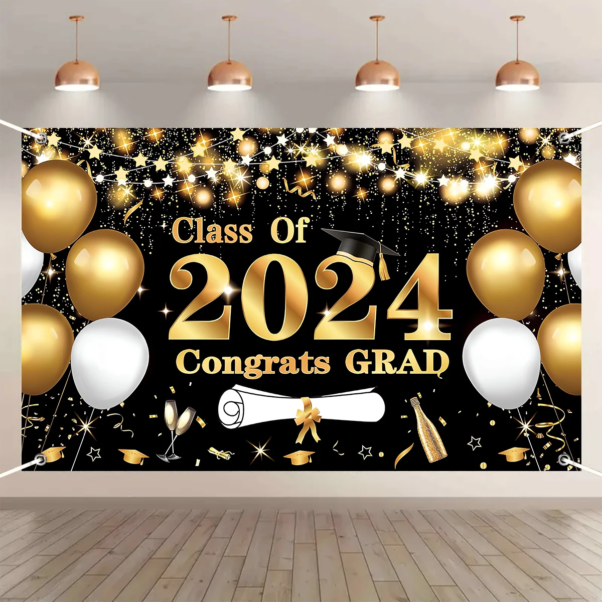 

2024 Congrates градиентный фон для фотосъемки черные золотые блестящие шары поздравление фотография вечерние класс фотографий 2024 фотография
