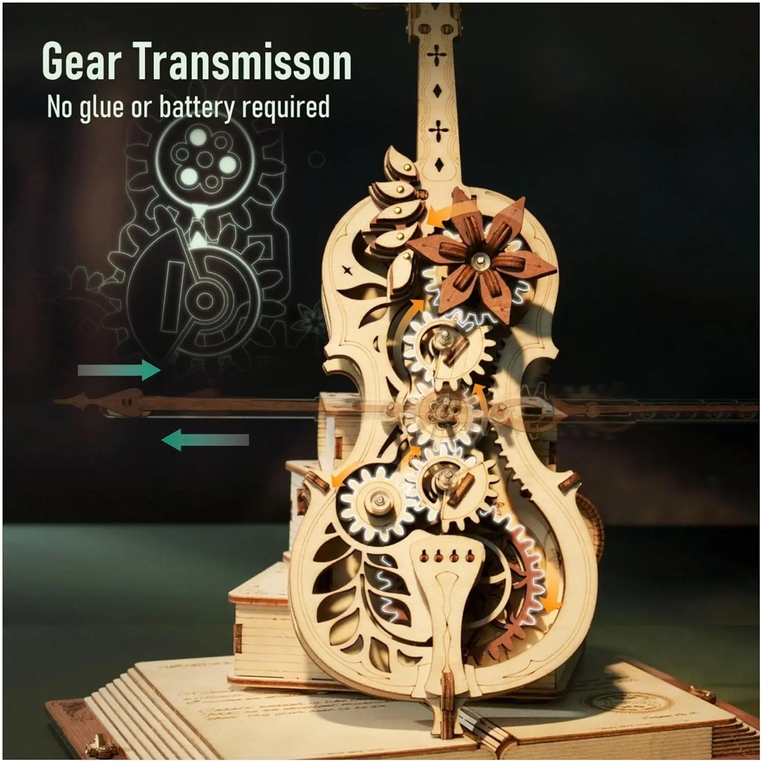 Robotime 199pcs 3D Wooden Puzzle Magic Cello Music Box Toy Gift