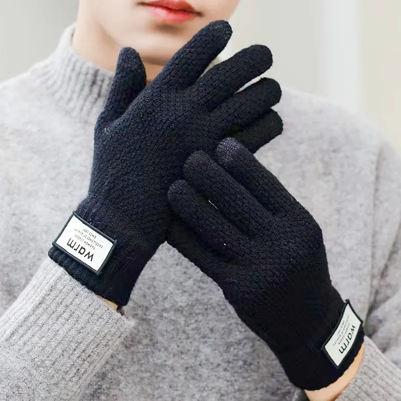 Gants à écran tactile pour hommes et femmes, mitaines en tricot, crochet épais, laine, chaud, hiver, unisexe