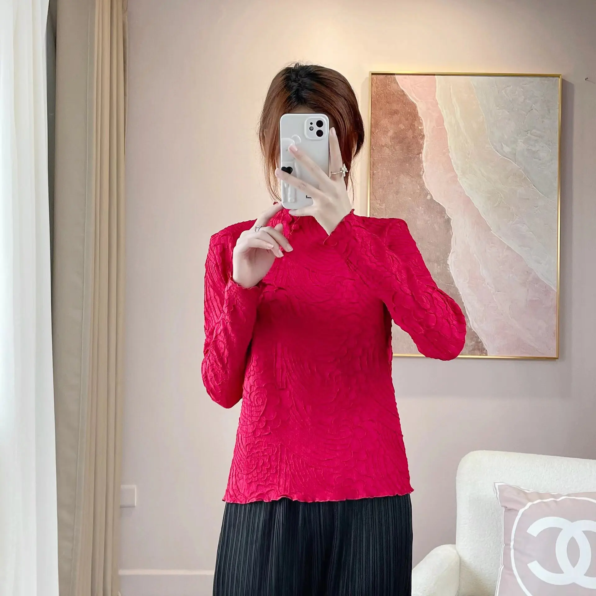 Women's Pleated Shirt Classical Top New Chinese Style Buttoned bottom Shirt Fashion Casual Shirt For Women's Clothing