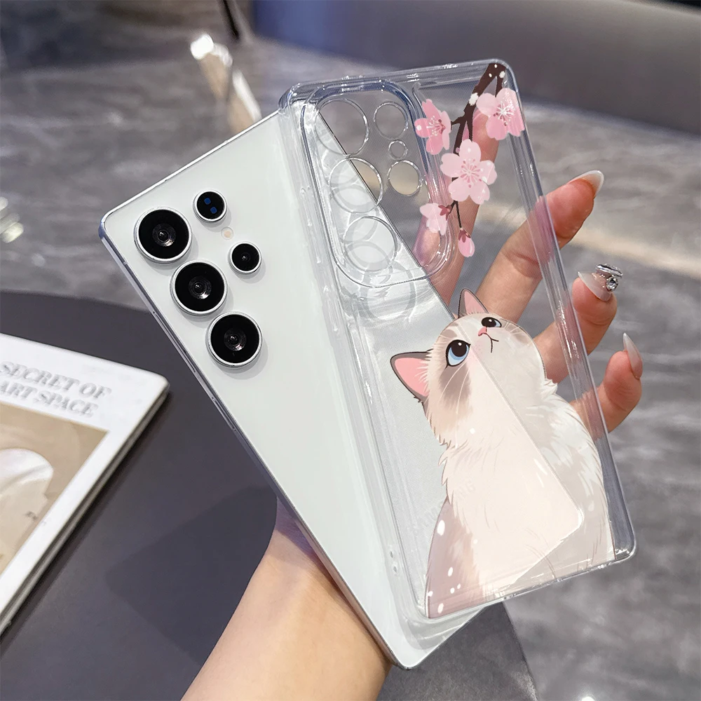 Cherry Blossom Cat Phone Case - Elegant Lucency TPU Protection Cover