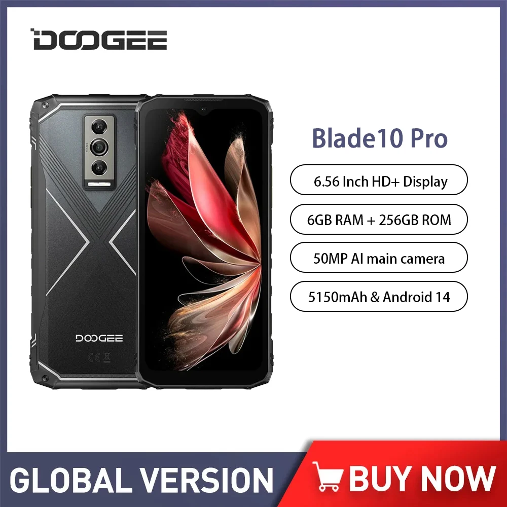 

Смартфон DOOGEE Blade10 Pro, прочный, 4G, Android 14, 6,56 дюйма, 6 + 256 ГБ, 5150 мА · ч, NFC