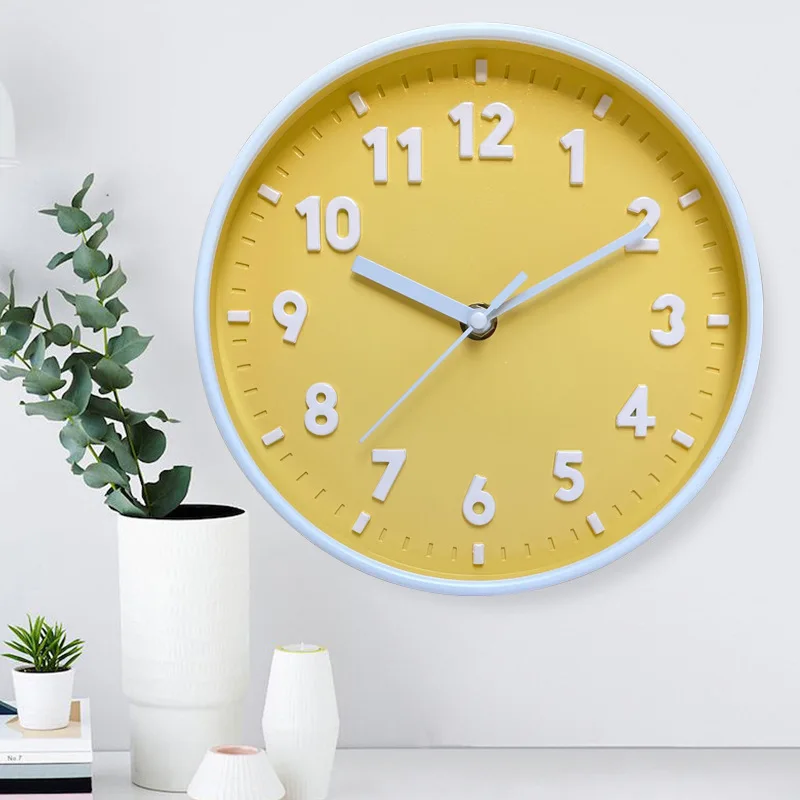 Minimalist Small Wall Clocks With Frame Transparent Plastic Candy Colors Mute Hanging Watch Clock Living Room Home Decor