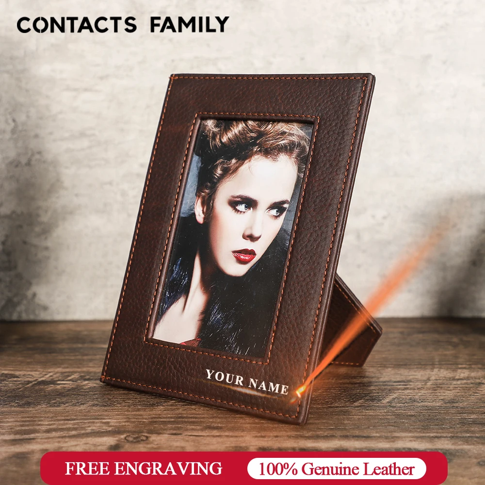 Vintage 5x7 Picture Frame Holder Genuine Leather Photo Stand Frames for Tabletop Vertical Display Retro Decoration Home Supplies