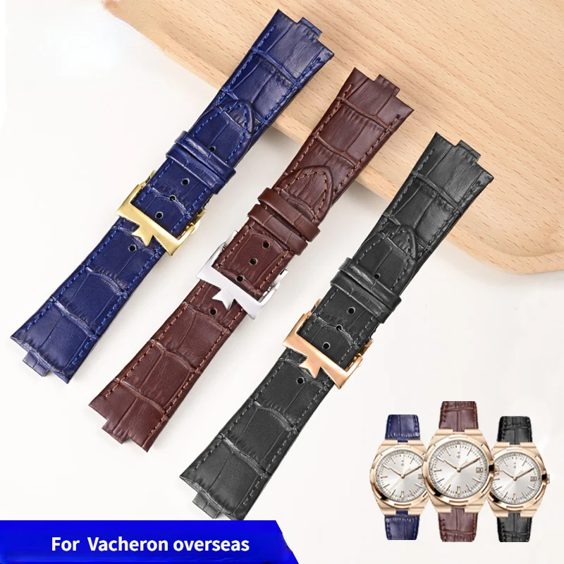 

uhgbsd Top Layer Genuine Leather Strap For Vacheron VC Overseas Watch P47040 P47450 4500V 5500V Male Convex 25mm Bracelet Band