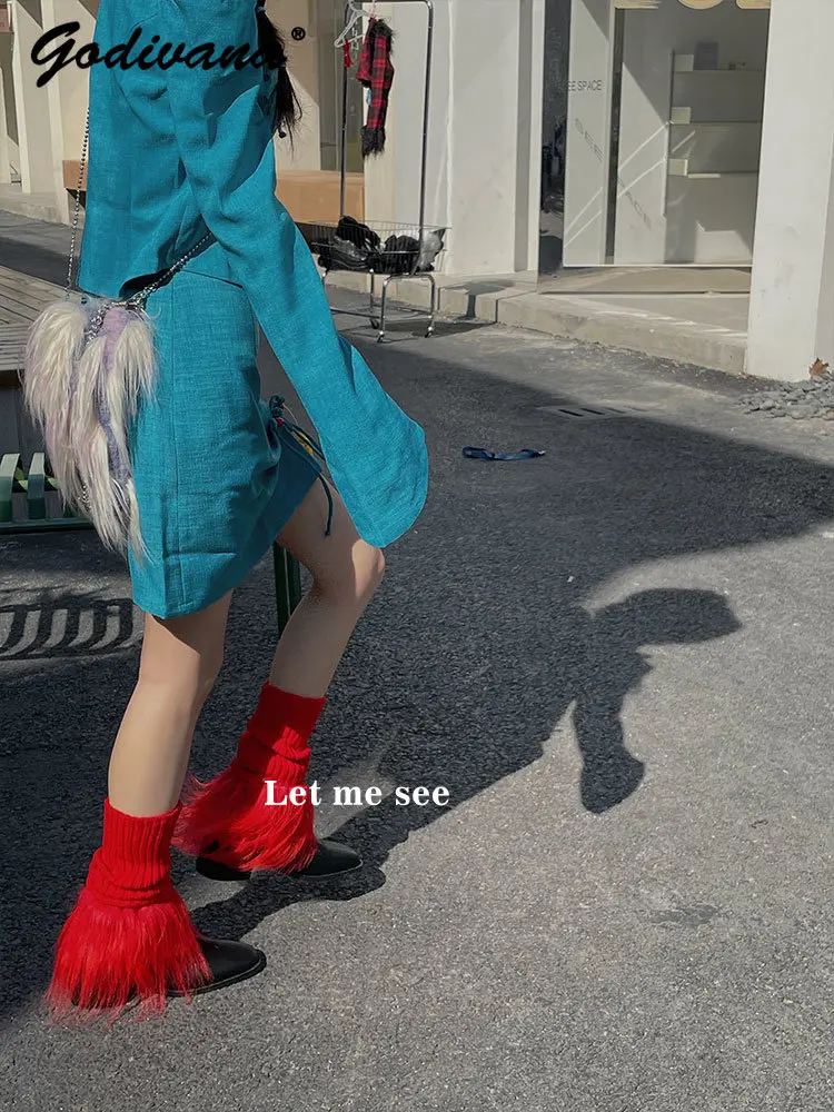 Cute Furry Socks Autumn Winter Knitting Leg Warmer Japanese Style Loose Socks All-Match Hot Girl Foot Warming Cover Stockings