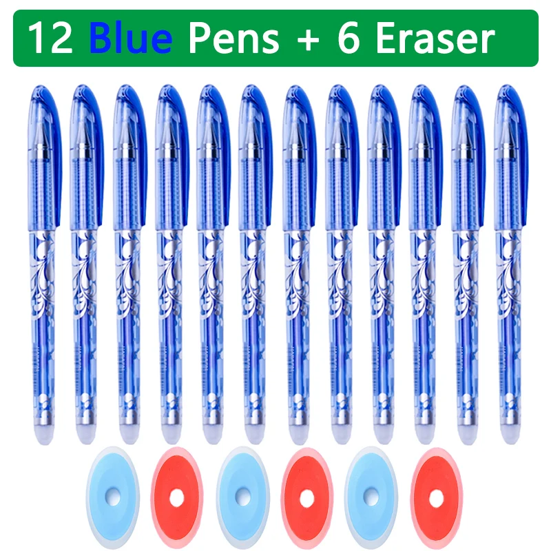 12Pcs Set Erasable Gel Pens Black Blue Refill Rod 0 5mm Ballpoint Pen Washable Handle School