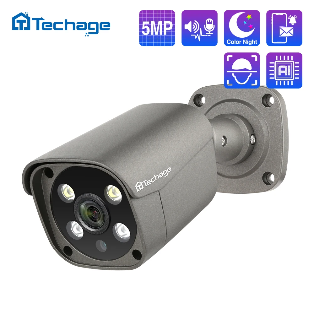 Techage H.265 4K 5MP 8MP POE IP Camera Two way Audio Human Detect Metal Outdoor Camera For CCTV System POE Surveillance System