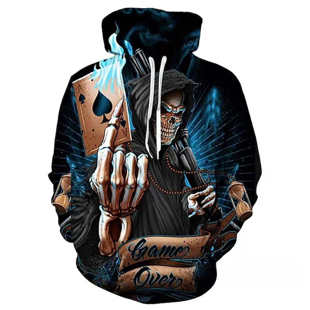 

2024 Holloween Men Punk Skull Skeleton Horror Pattern Printing 3D Hoodies Streetwear Clothing Female Hooded Sweatshirt Pullover