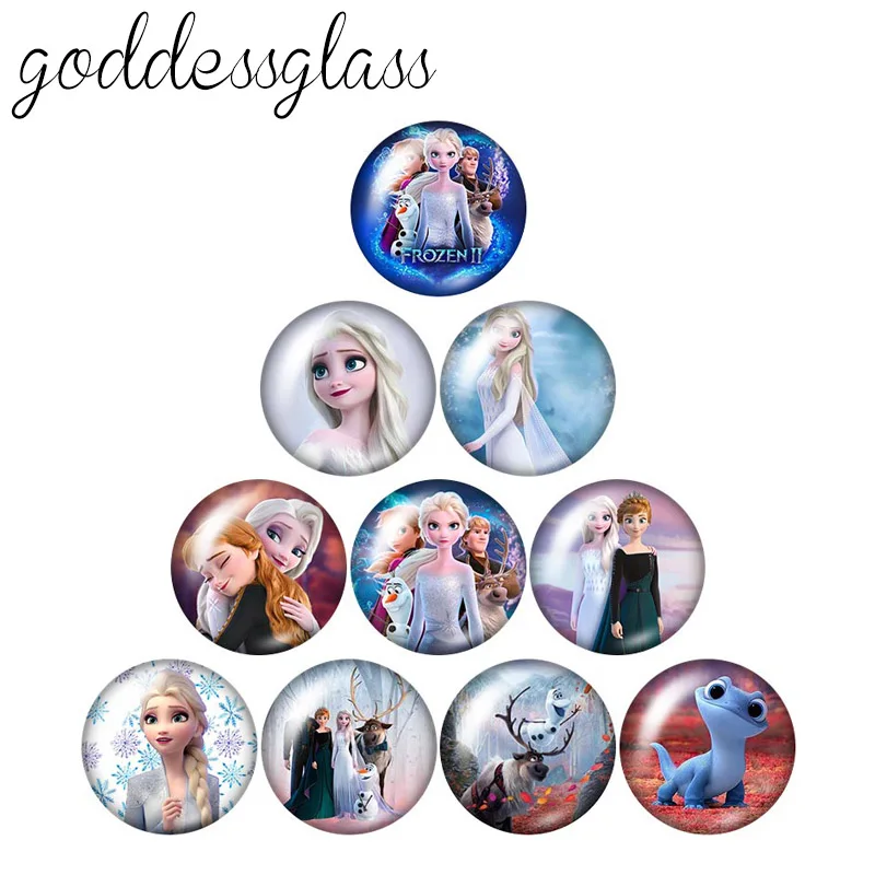 Disney Frozen Elsa Anna Princesses 10pcs 12mm/18mm/20mm/25mm Round Photo Glass Cabochon Flat Back Making Findings for Bracelets,fashion jewelry
