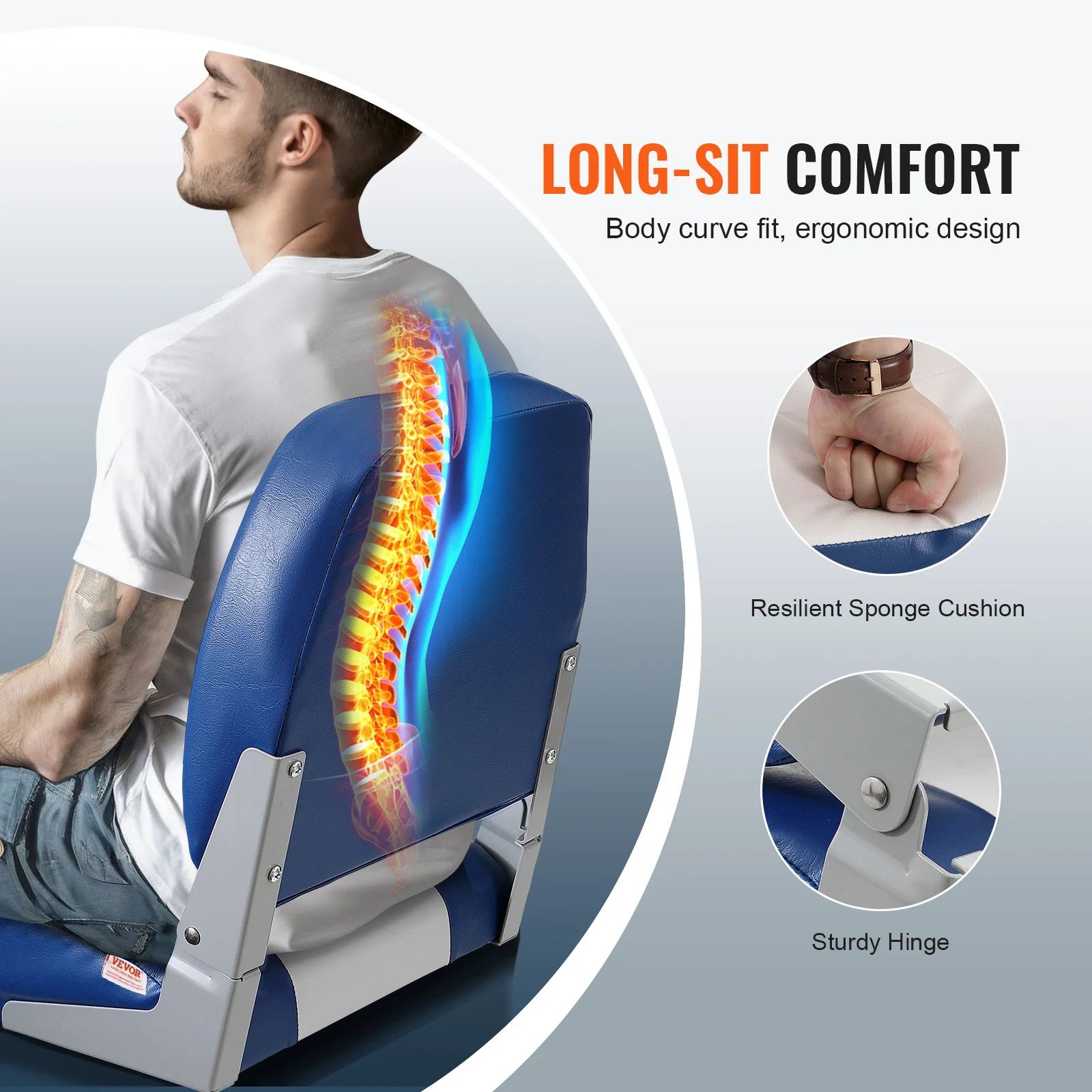 SucceBuy Boat Seat 18.9" Low Back Boat SeatFolding Boat Chair with Thickened Sponge Padding & Hinge Fold-Down Boat Captain Chair