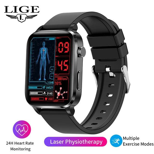 LIGE Blood Glucose Smart Watch Men Health ECG Monitor Blood Pressure