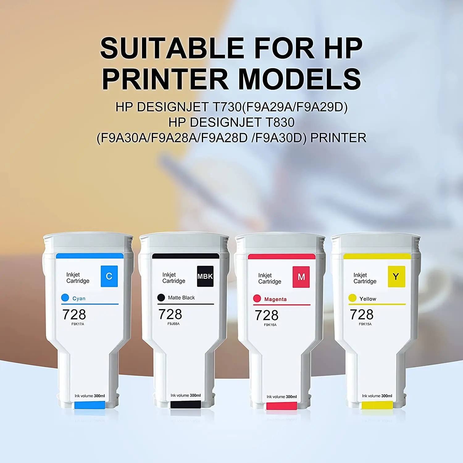 Aomya-terno de Cartucho de Tinta para Impressora Jato de Tinta hp Designjet T730 e T830 Tinta Completa e Chip 300ml Mbk c m y 728xl - Imagem 6