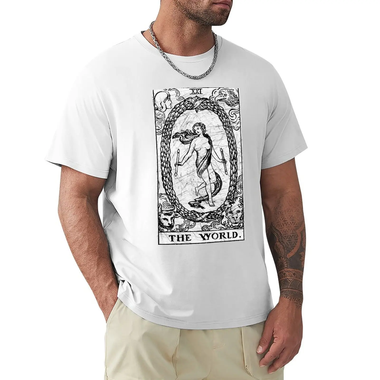 The World Tarot Card - Major Arcana - Fortune Telling-T-Shirt Occulta Summer Tops Heavyweights Mens T-Shirt Pack