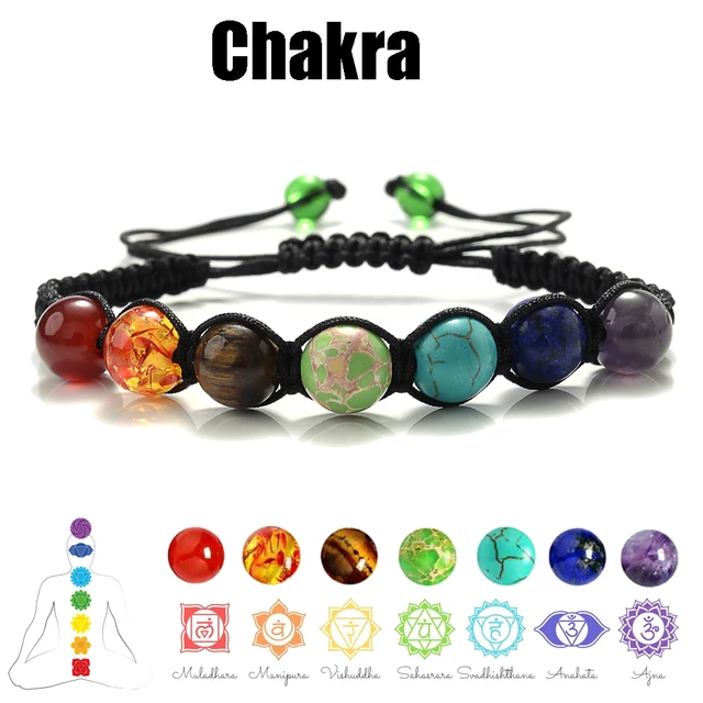 Black Lava Natural Stone 7 Reiki Chakra Beads Bracelet