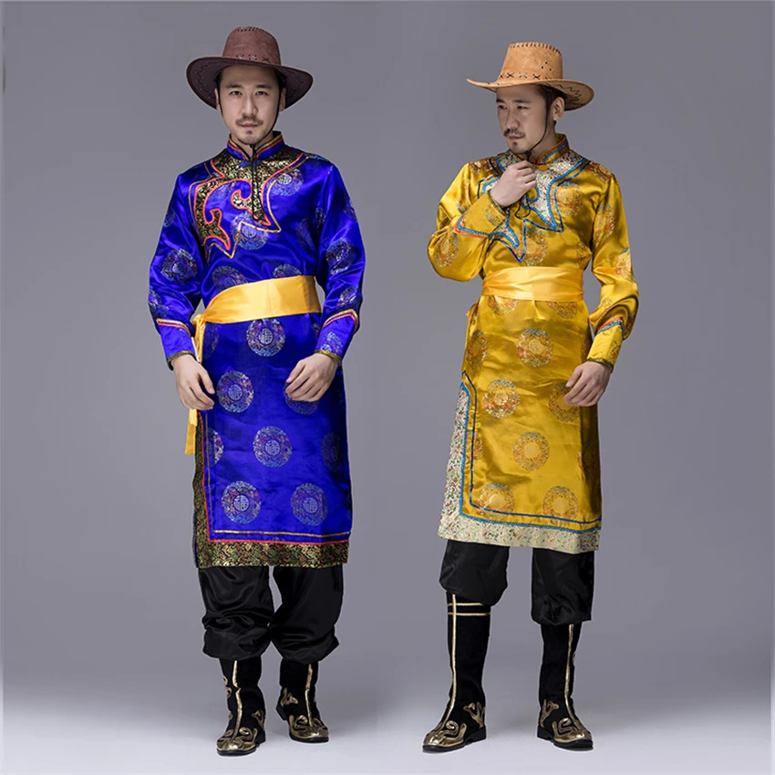 New Traditional Mongolian Costumes for Men Grassland National Genghis Khan Riding Dance Stage Performance Asia Adult Waer