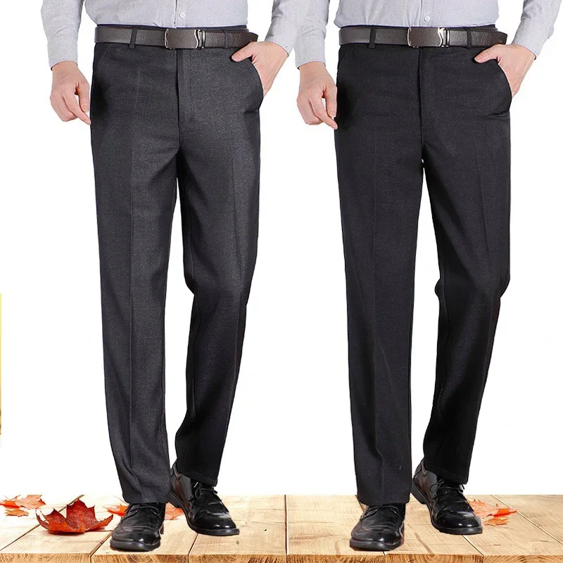 Business Pants Men Pants Mens Casual Business Pants Men Mid Full Length Soft Trim Brand Trousers Regular Straight Black Grey Large Size 28-40