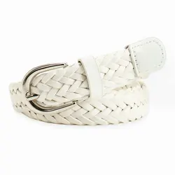 Brown PU Braided Women's Vintage - Style Belt with Pin Buckle - 105CM (White)