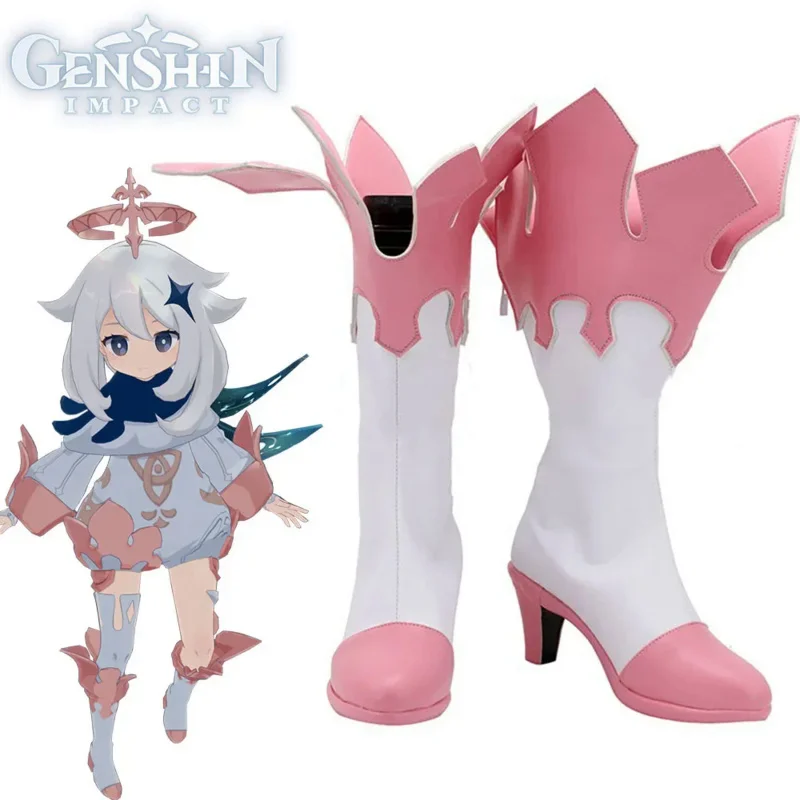 

Anime Game Genshin Impact Traveler Paimon Pink Cos Shoes Customize Cosplay High Heels Shoes Boots Halloween