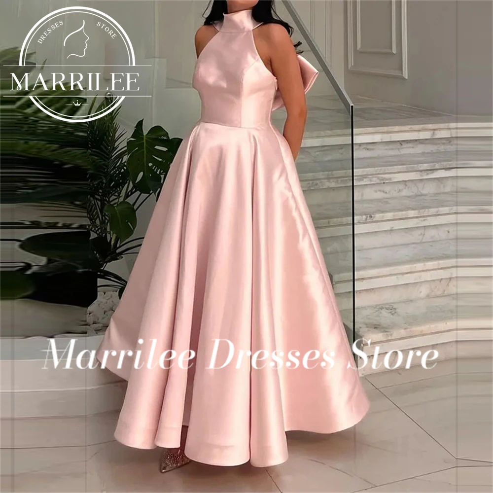 Marrilee Princess  Customized Big Bow Stain Evening Dress Elegant A-Line Sleeveless Floor Length Pleated Prom Gowns Robe 2024 4