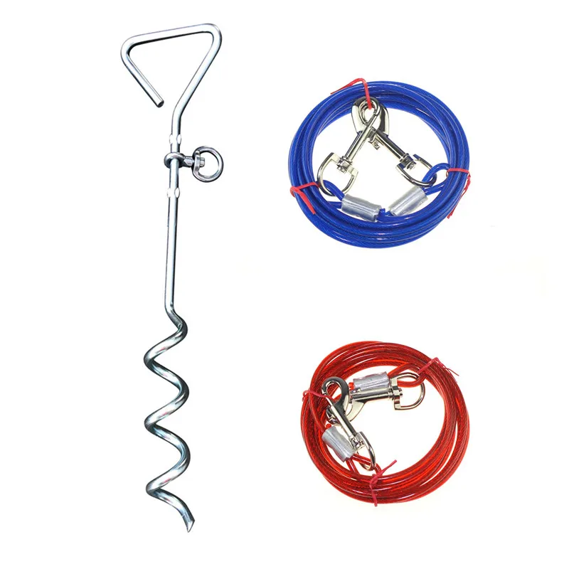 3M 5M 10M Outdoor Pet Dog Leash With Dog Fixed Pile Metal Screw Stake