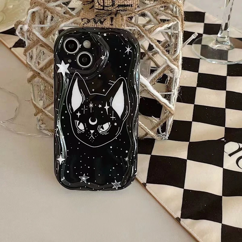 Cool Dark Cat Cartoon Black Wave TPU Soft Phone ShockProof Case
