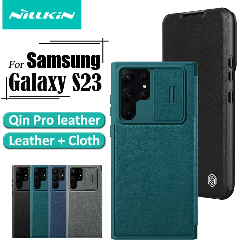 

Чехол NILLKIN для Samsung Galaxy S23 Qin Pro, кожаный флип-кошелек, защитная задняя крышка для камеры Samsung S23, защитные чехлы