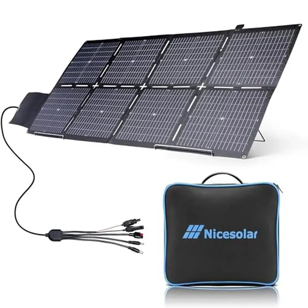 Portable Solar Panel Charger 200W Bifacial Foldable Solar Generator USB A&C PD 65W Laptop Travel Kit Power StationPV Connector