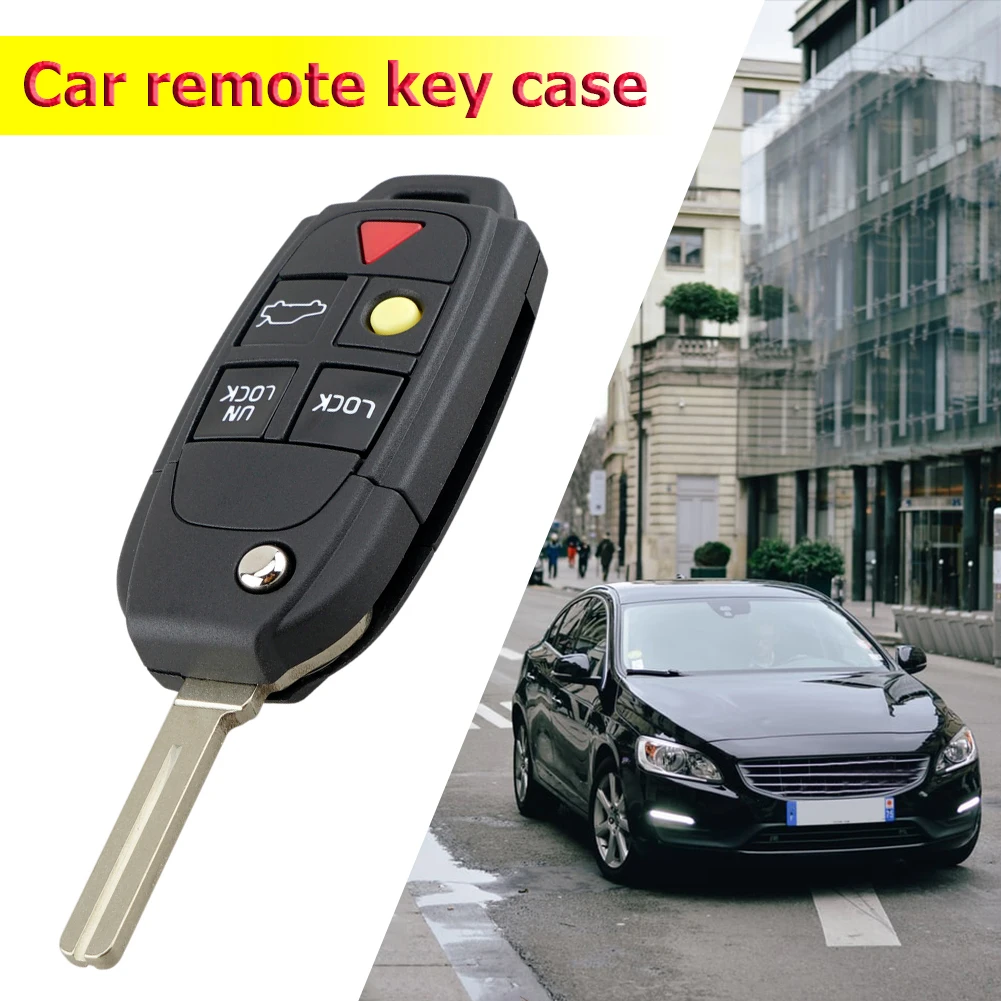 5 Buttons Flip Remote Key Case FOB Replacement Fit for VOLVO S60 2000-2009 / S80 1999-2006 /V70 2000-2007 XC90 2002-2013 Car Key