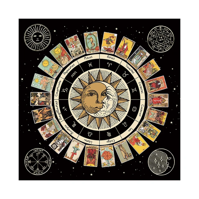 Tarot Kártya Terítő Oltárszövet -Kereke Az Állatöv Asztrológiai Diagramnak Naphold Boszorkányság Oracle Kártyák Párnák Szoba Dekorációhoz - Image 6