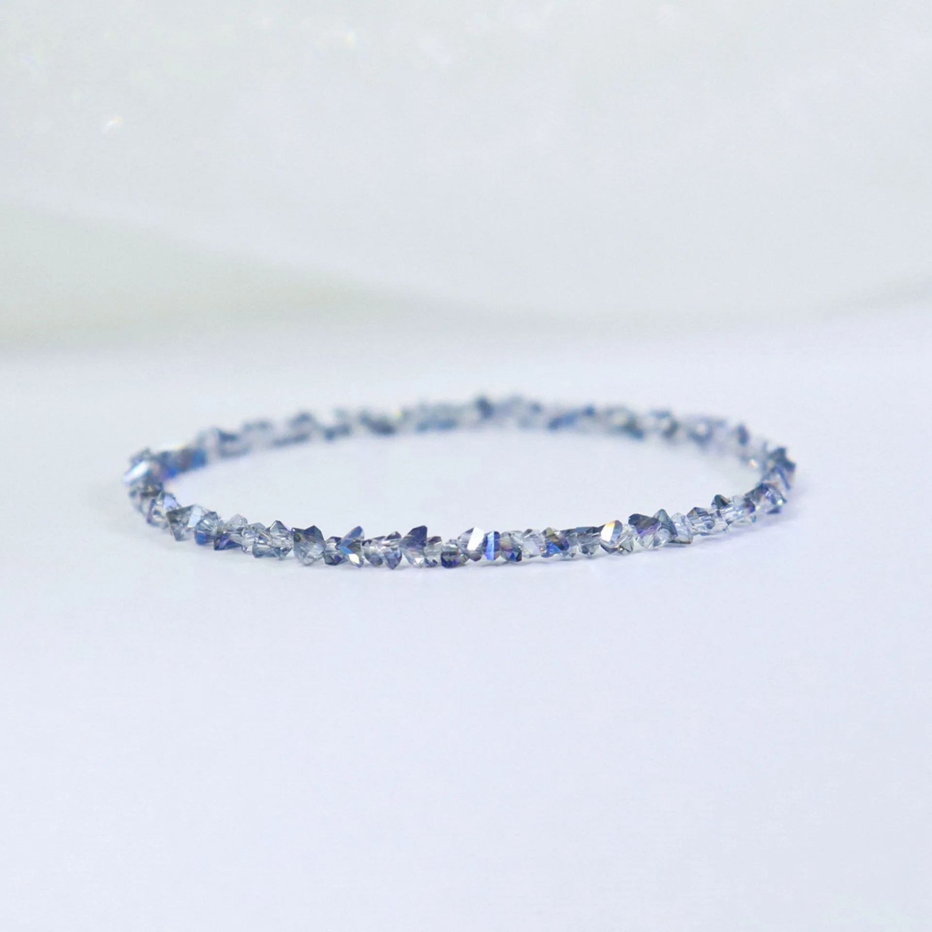 Austrian Blue Crystal Pink Champagne Elastic Rope Minimalist Women's Bracelet