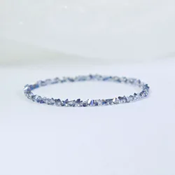 Austrian Blue Crystal Pink Champagne Elastic Rope Minimalist Women's Bracelet (Deep sea blue)