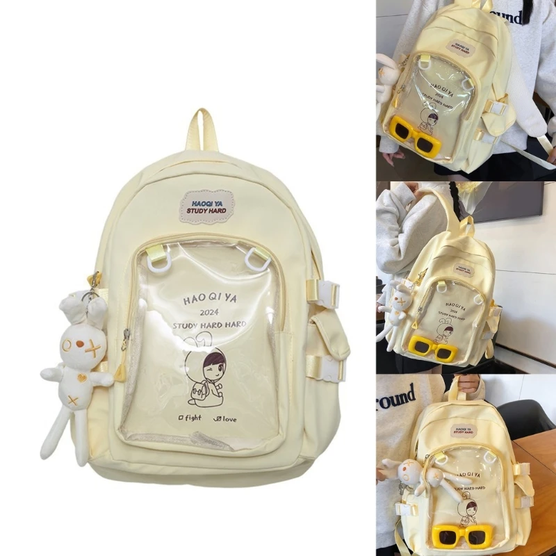 

Универсальный прозрачный рюкзак для колледжа, школьная сумка со съемным декором