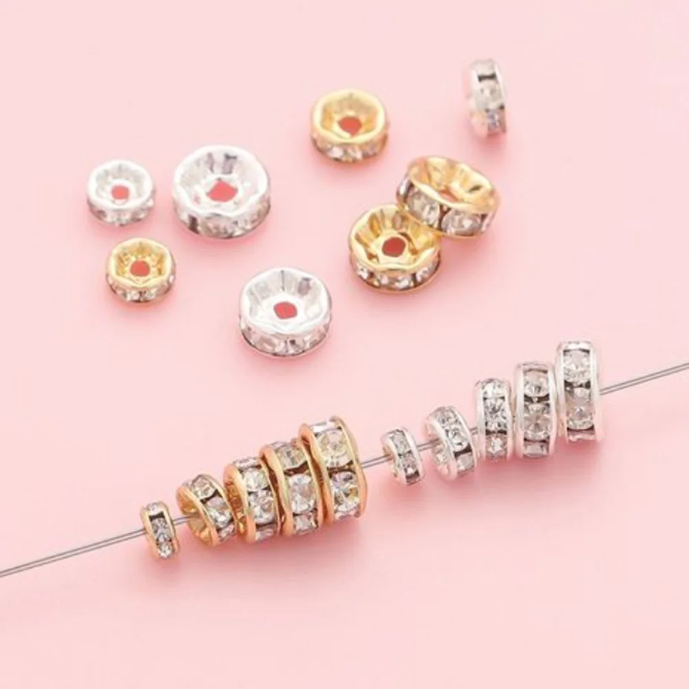 

50pcs 6mm Rhinestone Crystal Spacer Beads Loose Beads Necklace Bracelet Handmade Crafts Ornaments Decoration DIY Accessories