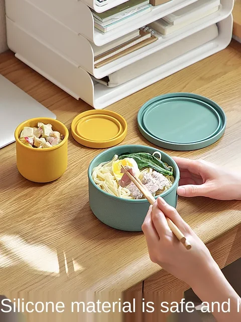Boîte de conservation de la fraîcheur en Silicone avec couvercle, boîte à déjeuner Bento, salade de fruits, bol de conservation de la fraîcheur, rangement rond scellé Simple et moderne NJ72011 2